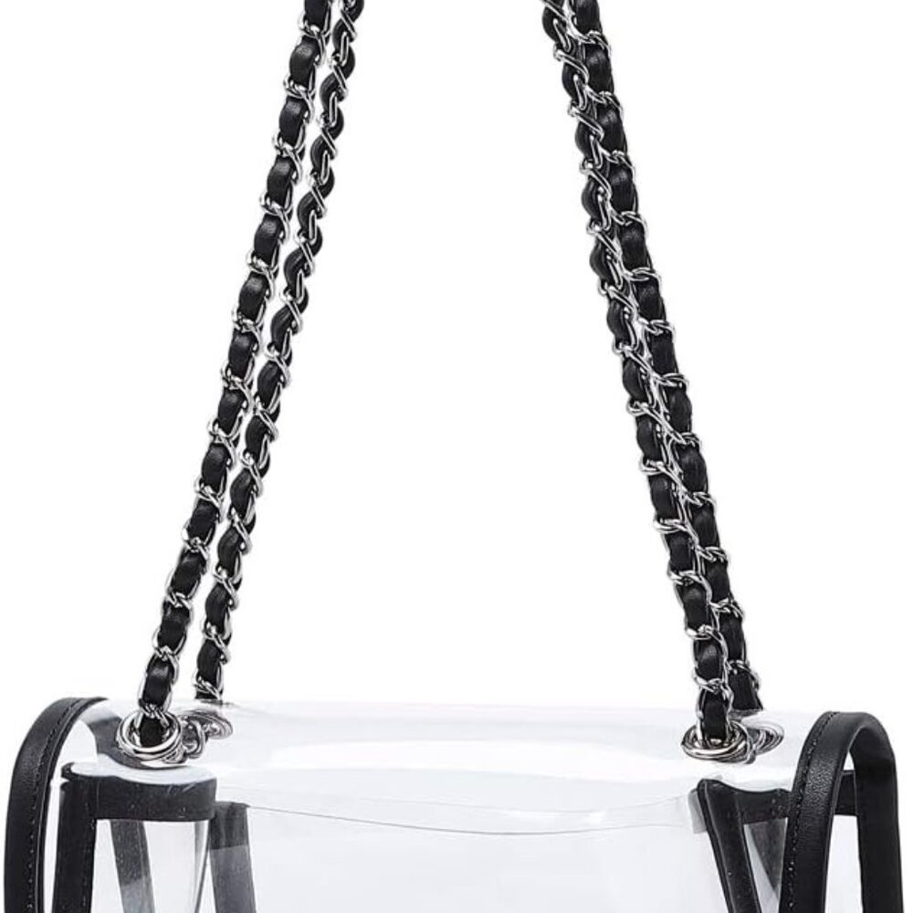 Womens PVC Clear Purse Handbag with Chain Stadium Approved Clear Bag See Through